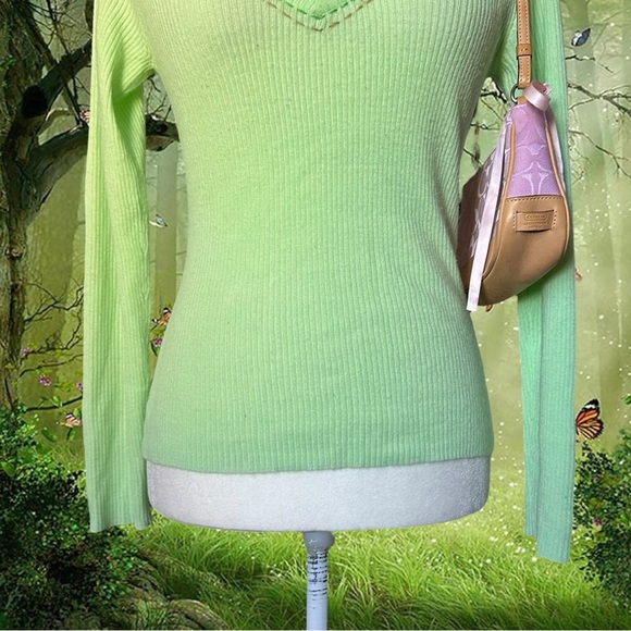 Y2k Wet Seal Lime Green Pullover Sweater Top Size L - Picture 4 of 9